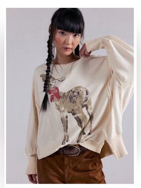 NWT We The Free Graphic Camden Pullover Deer combo -S